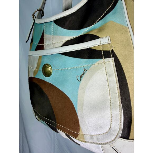 Coach Tote Bag Multicolor Satin Leather Trim Size Large - Picture 8 of 10